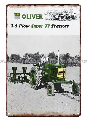 1955 OLIVER 3-4 PLOW SUPER 77 TRACTOR Farm Equipment Metal Tin Sign Art Prints • $18.93