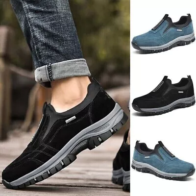 Mens Hiking Shoes Slip On Sneakers Outdoor Wide Width Comfort Walking Loafers • $35.52