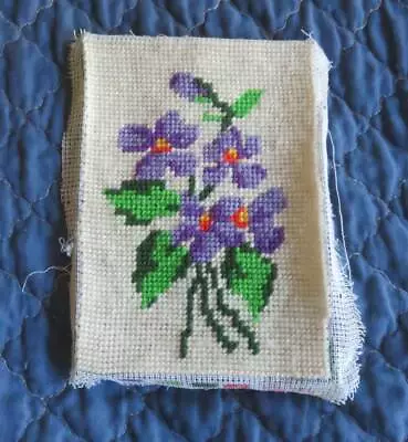 Vintage NEEDLEPOINT Floral VIOLET 5  X 7  UNFRAMED Completed Picture Decor Retro • $23.98