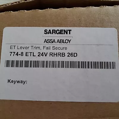 Sargent ET Lever Trim Fail Secure 774-8 ETL 24V RHRB 26D ASSA ABLOY Used • $250