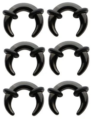 6 Piece 0g-10g Black Pinchers Crescents Septum Horseshoe Tapers Plugs Ear Gauges • $18.49