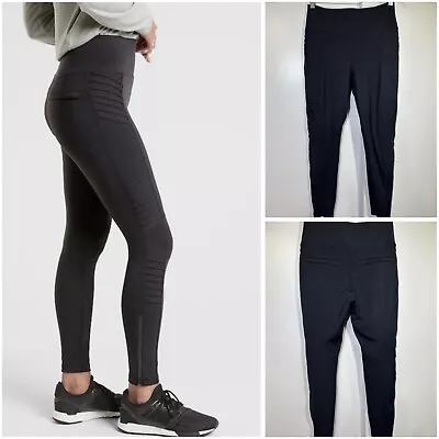 Athleta Delancey Moto Tight Black Leggings Women’s Ankle Zip Size Medium • $24.99