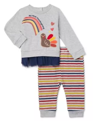 Infant Baby 1st Thanksgiving Sweatshirt & Jogger Set With Bib Size 6-9 M NEW • $14.95