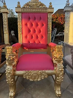 Pink & Gold Gothic Throne Medieval Style Chair With Lion Head Armrest • $1685