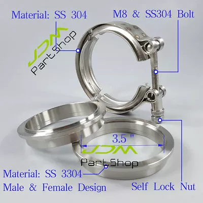 $25.37 • Buy 3.5 Inch SS304 V Band Clamp 89mm V-Band Flange Kit Turbo Exhaust 3-1/2 INCH