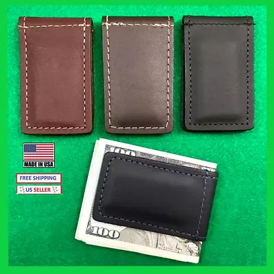 Pure Leather Magnetic Money Clip MADE IN USA Measures 3  L X 1.75  W Closed • $4.75