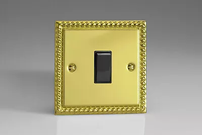 Varilight Classic Georgian Brass 1 Gang 10 Amp 1- Or 2-Way Rocker Light Switch • £6.79