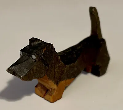Tiny! Vintage Dachshund Carved Wood Dog Miniature Figurine 1 Inch Tall Art Deco • $5.50