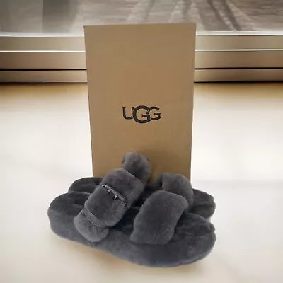 UGG Fuzz Yeah Sheepskin Slippers Women's Size 9 Gray Buckle NEW • $85.99