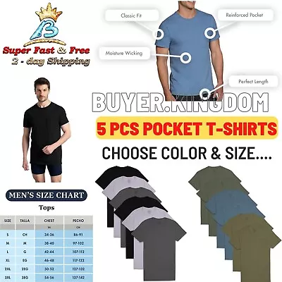 Soft Comfortable Cotton Short Sleeve T Shirts With Front Pocket Tee Shirt 5 Pack • $35.70