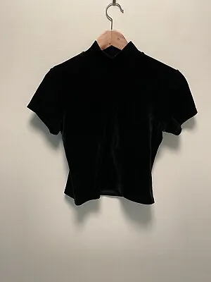 Vintage Rendezvous Womens Baby Tee Medium? Black Velvet Cropped Mock Neck Grunge • $26.89