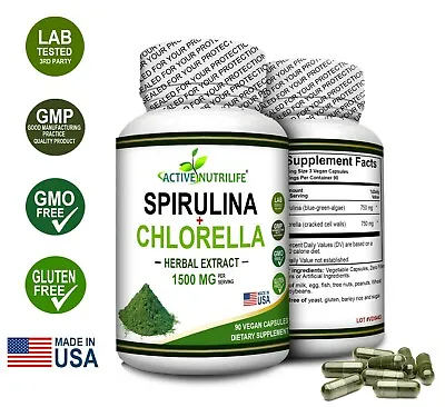 $12.78 • Buy Spirulina Powder + Chlorella Powder 90 Vegan Capsules - Energy & Immune Booster 