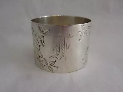 Sterling Silver Napkin Ring Bright Cut Engraving  1 1/4 Inches Wide Monogram F • $32