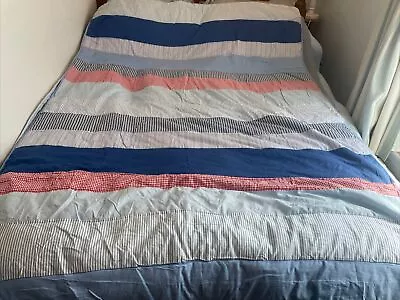 Laura Ashley Nautical Bed Spread Throw Cover Blue Red White Striped Cotton Set 5 • £35