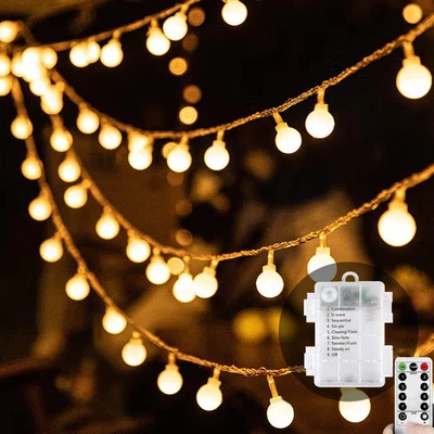 £3.99 • Buy 100LED Globe Bulb Ball Fairy String Lights Battery Garden In/Outdoor  Xmas Party