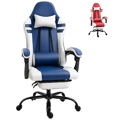 Vinsetto Gaming Chair W/ Headrest Footrest Racing Gamer Recliner Blue White • £104.99