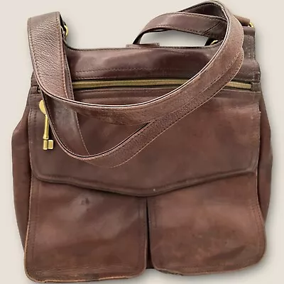 Vintage Fossil 1954 Key Brown Leather Crossbody Handbag Saddle Bag Purse 75082 • $35