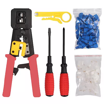 RJ45 RJ11 Crimp Tool Stripper Network Crimper End Pass Through Cat6/5 Connectors • $26.95