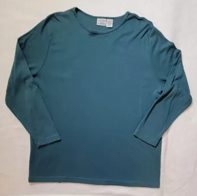 PASSPORTS Woman Blouse Size 2X Green Long Sleeve Round Neck Stretch • $13.99