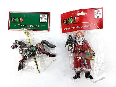 2 Vintage Trim A Tree Christmas Ornaments Santa Carousel Horse New In Package • $9.41