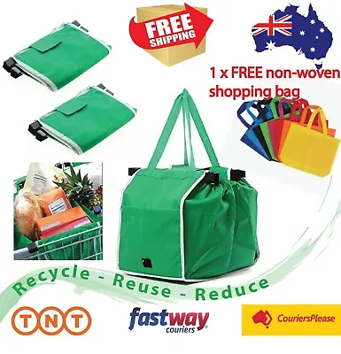 Reusable Shopping Bags Green Eco Foldable Handle Bag Grocery Cart Trolley 24pcs • $48.50