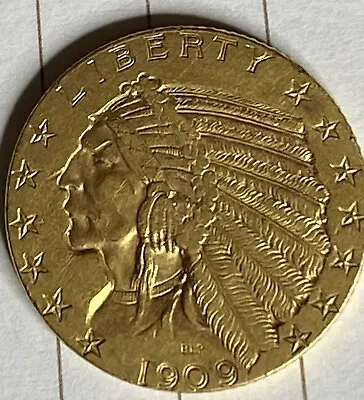 1909 D 5 Dollar Gold Indian Head Coin **RARE** • $665