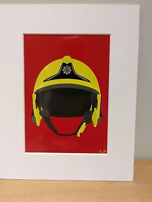 Mounted Print Of A West Sussex Fire & Rescue Firefighters Gallet Helmet • £22