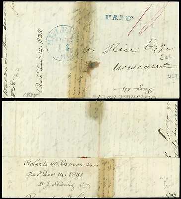 1838 Stampless BELFAST MAINE Blue CDS & PAID Ms. Red 10 Reg Deeds Wiscaasset! • $39.99