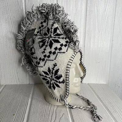 Mohawk Knit Winter Hat NWT Black White Adult Acrylic Ski Love Forever • $9.89