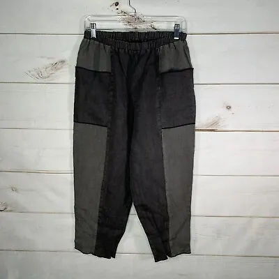 $29.99 • Buy CYNTHIA ASHBY Linen Patchwork Colorblock Cropped Gray Black Pants Sz M