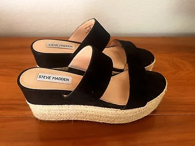 Steve Madden Wedge Black Wedge Sandals Size 7 • $30