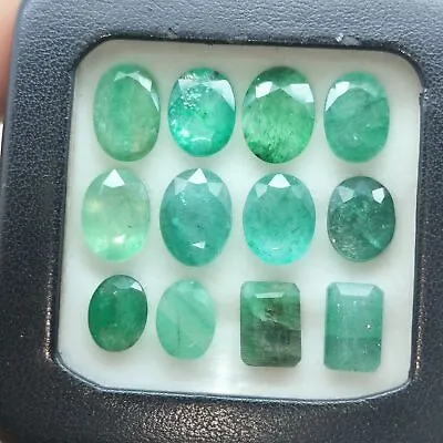 32.40 Cts Zambian Natural Green Emerald Mixed Cut Certified 12 Pcs Gemstone Lot • $55.99