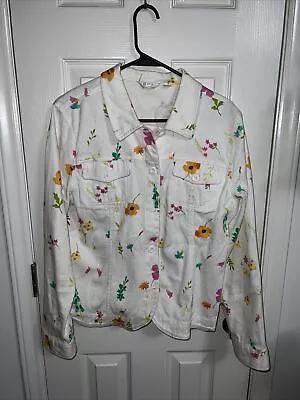 ERIN BY ERIN LONDON Lightweight Jacket White Floral Coat Women's L • $11