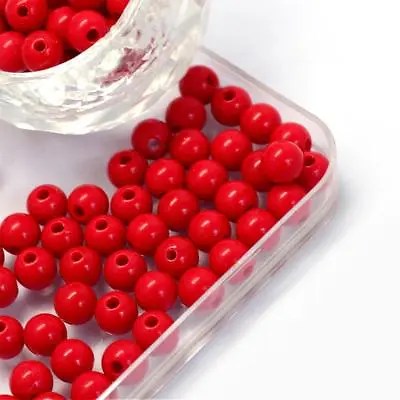 200 Red Opaque Acrylic Round Beads 6mm X 5.5mm Hole 2mm P00139T • £3.29