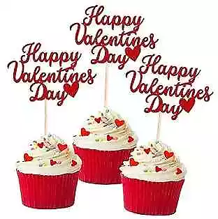24 PCS Happy Valentine's Day Cupcake Toppers Glitter Sweet Love Be Design 1 Red • $13.27