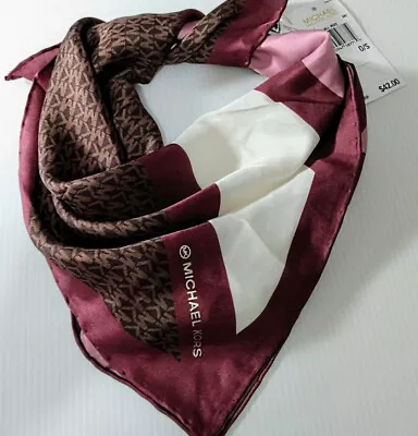 MICHAEL KORS 100% Silk Wine Ivory & Brown Animal Sqaure Scarf NWT $42 • $16.99