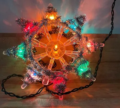 Vintage Silver Tinsel Star 10 Color Light Christmas Tree Topper 8 1/4  • $11