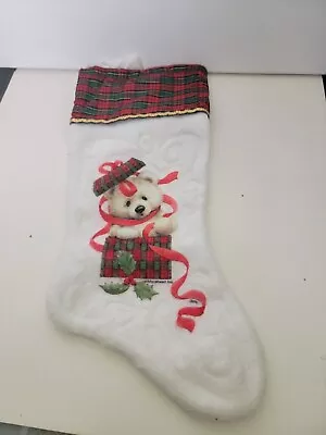 Vintage Christmas Stocking Holidays Plaid Teddy Bear Present  • $12.45