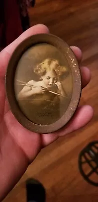 Antique Vtg Metal Framed Cupid Angel Asleep Print 1897  M.B. Parkinson Small Siz • $8