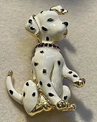 Vintage SIgned CT Enameled Dalmation  Dog Brooch Pin Rhinestone Collar Eyes • $19.99