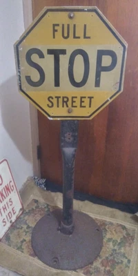 $415 • Buy Stop Sign, Yellow Full Street, Pre-1954 On Original Lyle Sign Base + No Parking 