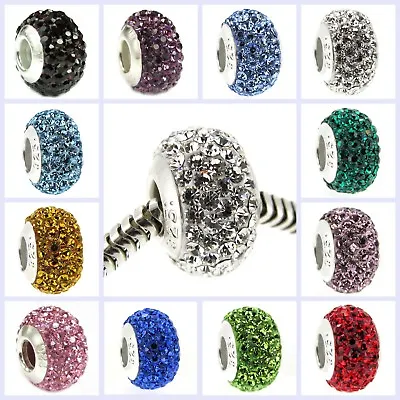 .925 Sterling Silver BIRTHSTONE ROUND Bling Bead For European Charm Bracelet • $13.98