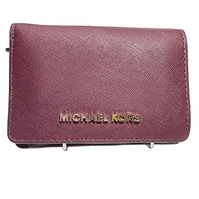 Michael Kors Jet Set Small Slim Wallet Burgandy Saffiano Leather Snap Fastening • $45