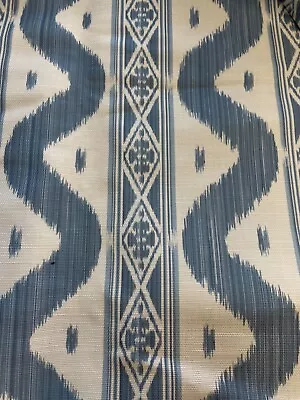 Curtain Fabric Serena Fresson For Mrs Alice 3m Ikat Stripe Blue • £120