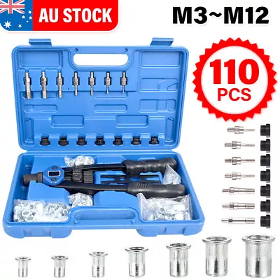 $53.85 • Buy 110PCS Rivet Nut Gun M3-M12 Insert-Tool Set Threaded Riveter Riv-nut Nutsert Kit