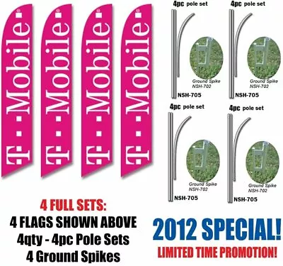 FOUR T-Mobile Wireless 16ft Feather Banner Flag Set - INCLUDES 15FT POLE KITS... • $159.99