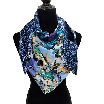 Womens Scarf Shawl Wrap Velvet Blue Floral Bohemian Patchwork • $12.99