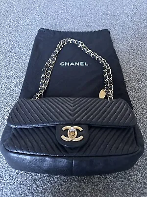 Authenticated Chanel Black Quilted Vtg Small Classic Double Flap Bag  24k Gold • £1700
