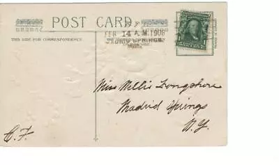 Valentine Postcard Madrid Springs NY RFD Cancel 1908 • $5.50