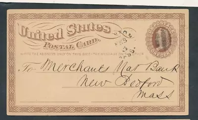 UX-3 Postal Card P/u Feb 3 1875 TAUNTON MASS Bank Receipt Thick Lines Killer • $3